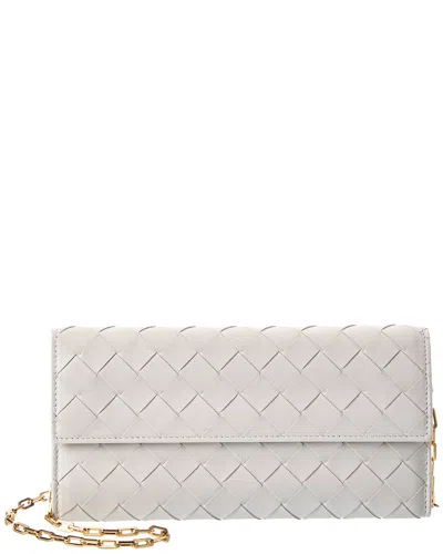 Bottega Veneta Intrecciato Leather Chain Wallet In White