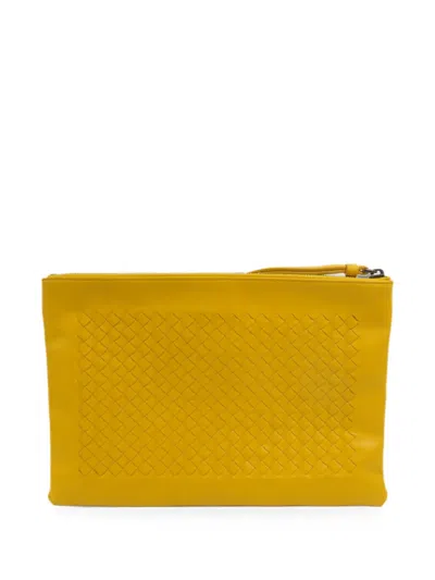 Pre-owned Bottega Veneta Intrecciato Leather Clutch Bag In Yellow