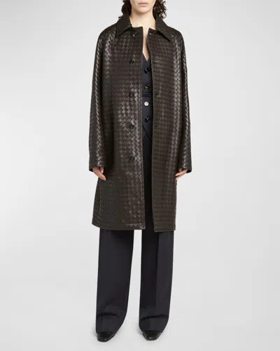 Bottega Veneta Intrecciato Leather Coat In 2113 Fondant