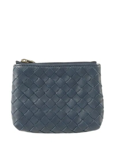 Pre-owned Bottega Veneta Intrecciato Leather Coin Pouch In Blue