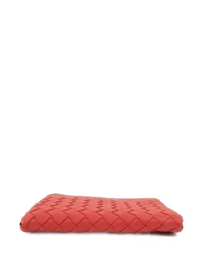 Pre-owned Bottega Veneta Intrecciato Leather Coin Purse In Red