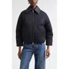 Bottega Veneta Intrecciato Leather Collar Tech Nylon Puffer Jacket In Black