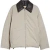 Bottega Veneta Intrecciato Leather Collar Tech Nylon Puffer Jacket In Neutral