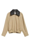 Bottega Veneta Intrecciato Leather Collar Twill Blouson Jacket In Brown