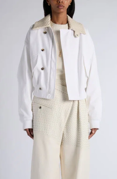 Bottega Veneta Intrecciato Leather Collar Water Repellent Jacket In White