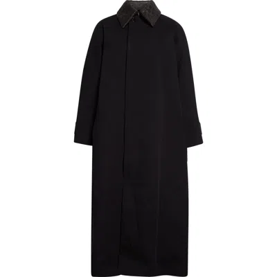 Bottega Veneta Intrecciato Leather Collar Water Repellent Trench Coat In 1000 Black