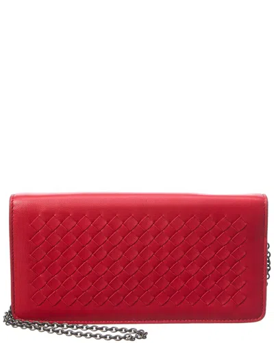 Bottega Veneta Intrecciato Leather Continental Chain Wallet (authentic Pre-  Loved) In Red