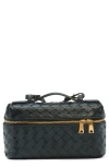 Bottega Veneta Intrecciato Leather Convertible Vanity Case In Black/ Gold