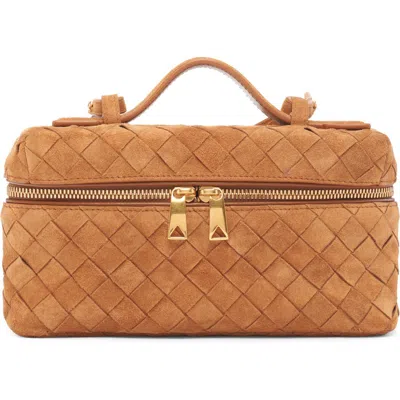 Bottega Veneta Women Bang Bang Leather Vanity-case With Intrecciato Motif In Brown