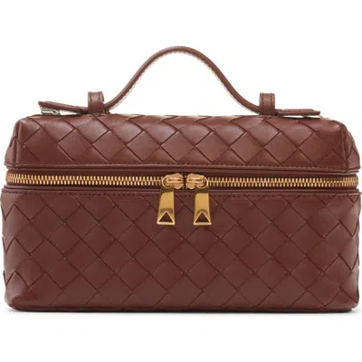 Bottega Veneta Intrecciato Leather Convertible Vanity Case In Sapele-gold