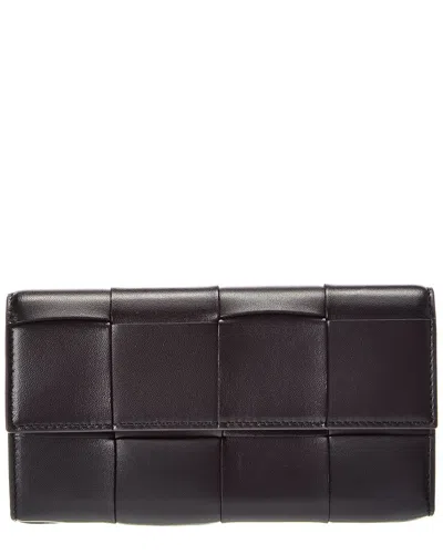Bottega Veneta Intrecciato Leather Flap Wallet In Black