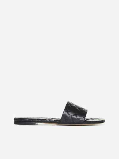 Bottega Veneta Black Intrecciato Lido Flat Sandals