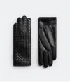 Bottega Veneta Intreciato Knitted Leather Gloves In Black