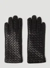 Bottega Veneta Intreciato Knitted Leather Gloves In Black