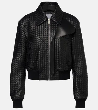 Bottega Veneta Intrecciato Leather Jacket In Black