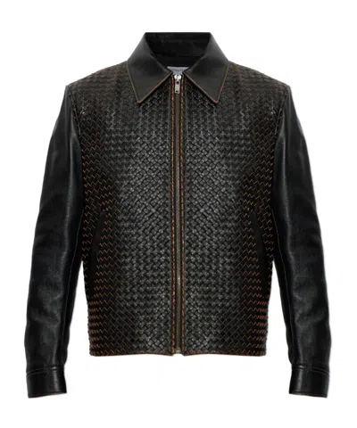 Bottega Veneta Intrecciato Leather Jacket In Black
