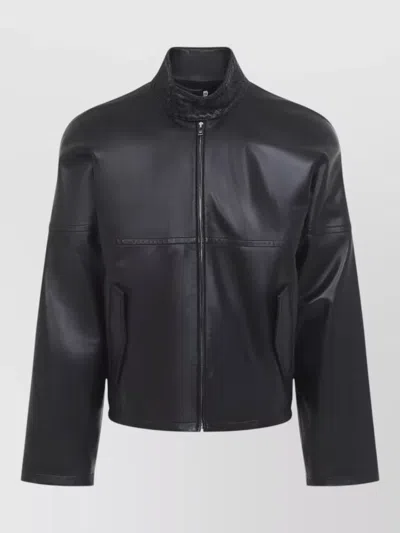 Bottega Veneta Intrecciato Leather Jacket Relaxed Silhouette In Black