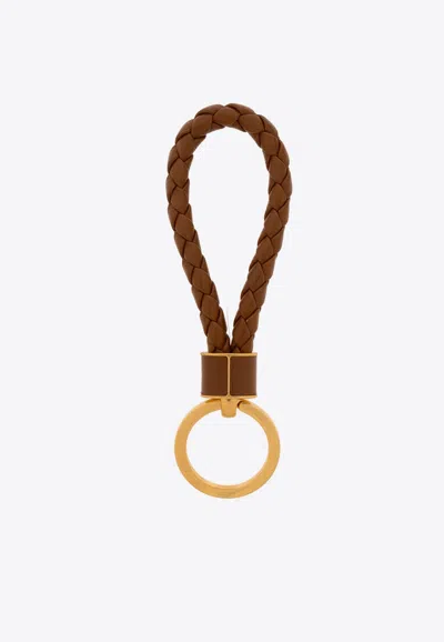 Bottega Veneta Intrecciato Leather Key Ring In Cognac