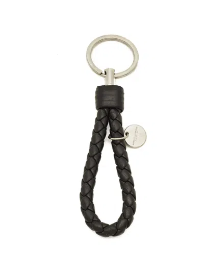 Pre-owned Bottega Veneta Intrecciato Leather Keychain In Black