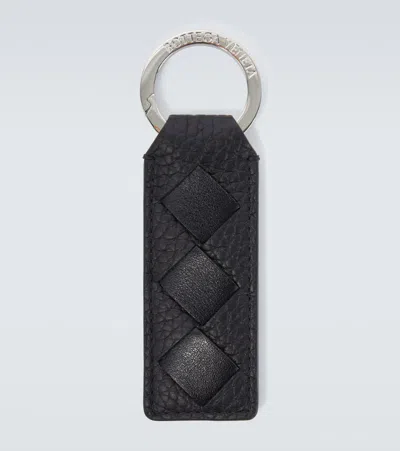 Bottega Veneta Silver-tone And Intrecciato Leather Key Fob In Black