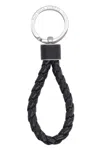 Bottega Veneta Intrecciato Leather Keyring In Black