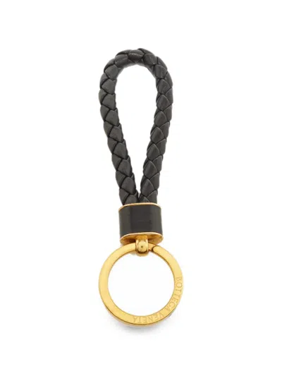 Pre-owned Bottega Veneta Intrecciato Leather Keyring In Black