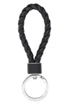 Bottega Veneta Intreccio Leather Keychain In Black