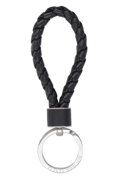 Bottega Veneta Intreccio Leather Keychain In Black