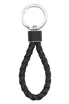 Bottega Veneta Men's Intrecciato Leather Keyring In Black