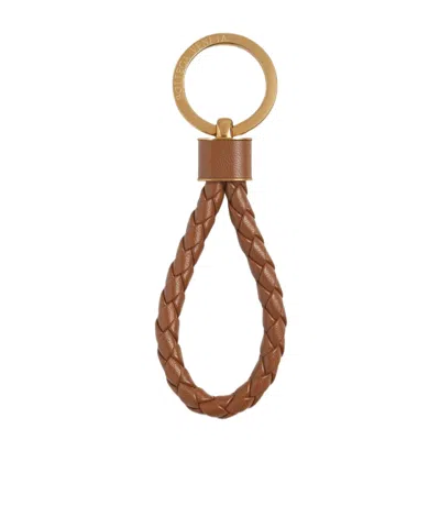 Bottega Veneta Intrecciato Leather Keyring In Brown
