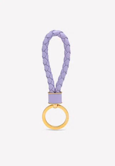 Bottega Veneta Purple Intrecciato Keychain In Lilac