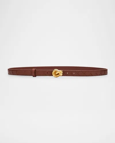 Bottega Veneta Intrecciato Leather Knot Belt In Brown