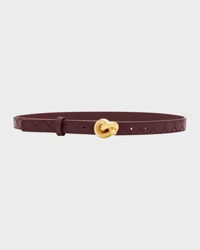 Bottega Veneta Intrecciato Leather Knot Belt In Burgundy