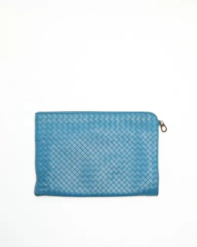 Bottega Veneta Intrecciato Leather Laptop Case, Size 14-inch In Blue