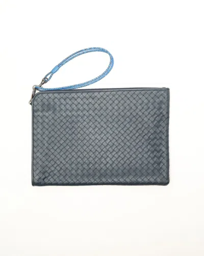 Bottega Veneta Intrecciato Leather Laptop Case, Size 16-inch In Blue