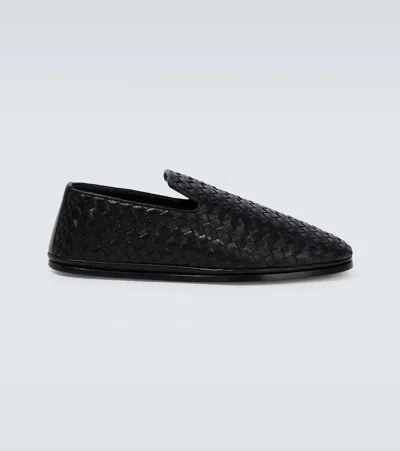 Bottega Veneta Intrecciato Full-grain Leather Slippers In Black
