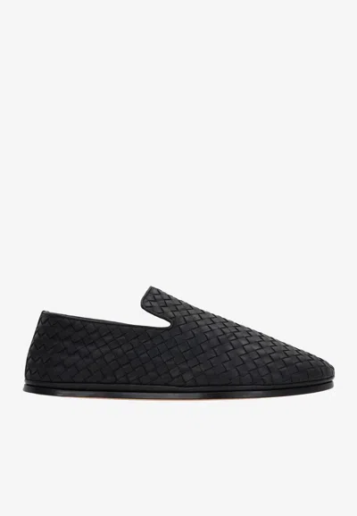 Bottega Veneta Intrecciato Full-grain Leather Slippers In Black