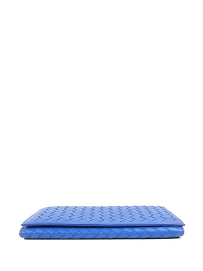 Pre-owned Bottega Veneta Intrecciato Leather Long Wallet In Blue