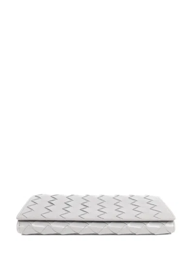 Pre-owned Bottega Veneta Intrecciato Leather Long Wallet In Gray