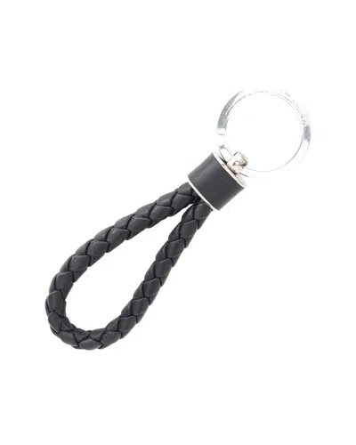 Bottega Veneta Intrecciato Leather Metal Keychain (authentic Pre-loved) In Black