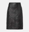 Bottega Veneta Womens Intrecciato Two-slip-pockets Leather Midi Skirt Black In Brown