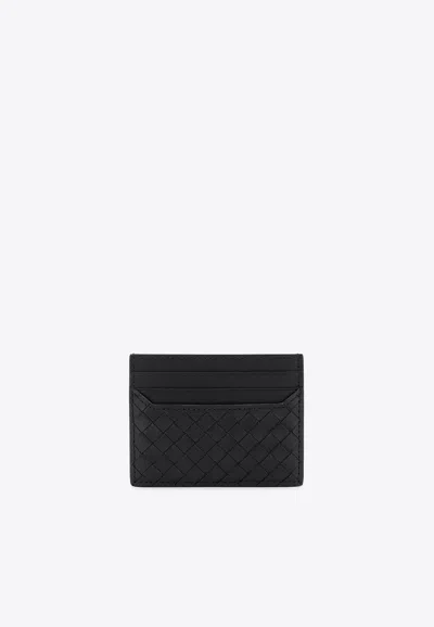 Bottega Veneta Intrecciato Leather Open Top Cardholder In Black