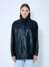 Bottega Veneta Women Intrecciato Leather Overshirt In Black