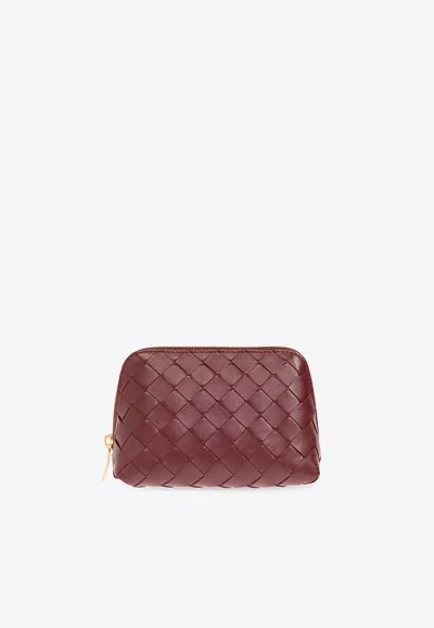 Bottega Veneta Intrecciato Leather Pouch Bag In Bordeaux