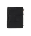 Bottega Veneta Cassette Small Bi-fold Intreccio Leather Wallet In Black
