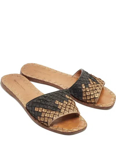 Pre-owned Bottega Veneta Intrecciato Leather Sandals In Gold