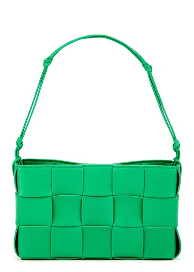 Bottega Veneta Intrecciato Leather Shoulder Bag, Bag, Green In Black
