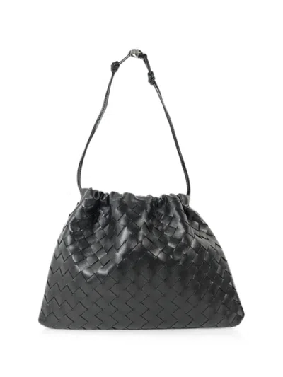 Pre-owned Bottega Veneta Intrecciato Leather Shoulder Bag In Black