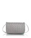 Bottega Veneta Intrecciato Puff Pouch On Strap In Sterling Zen/gold