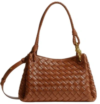 Bottega Veneta Intrecciato Leather Shoulder Pouch In Brown
